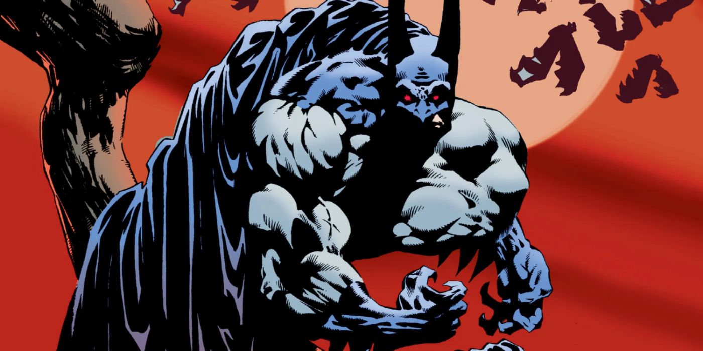A vampiric Batman is perched on a branch in DC Comics' Red Rain.