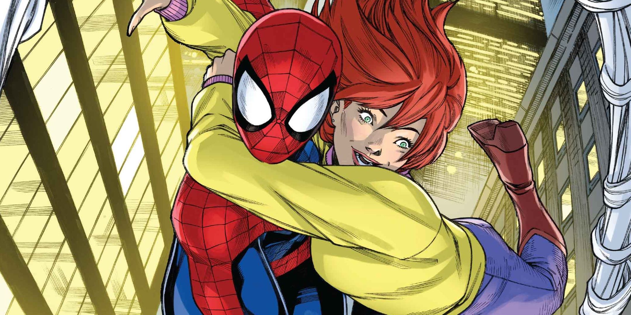 Spider-Man swinging with Mary Jane