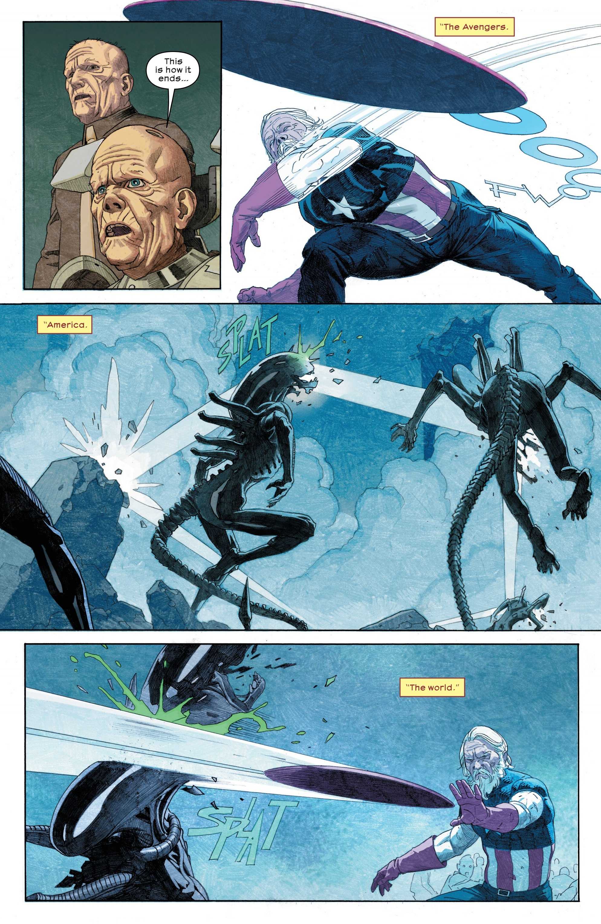 Cap kills some Xenomorphs