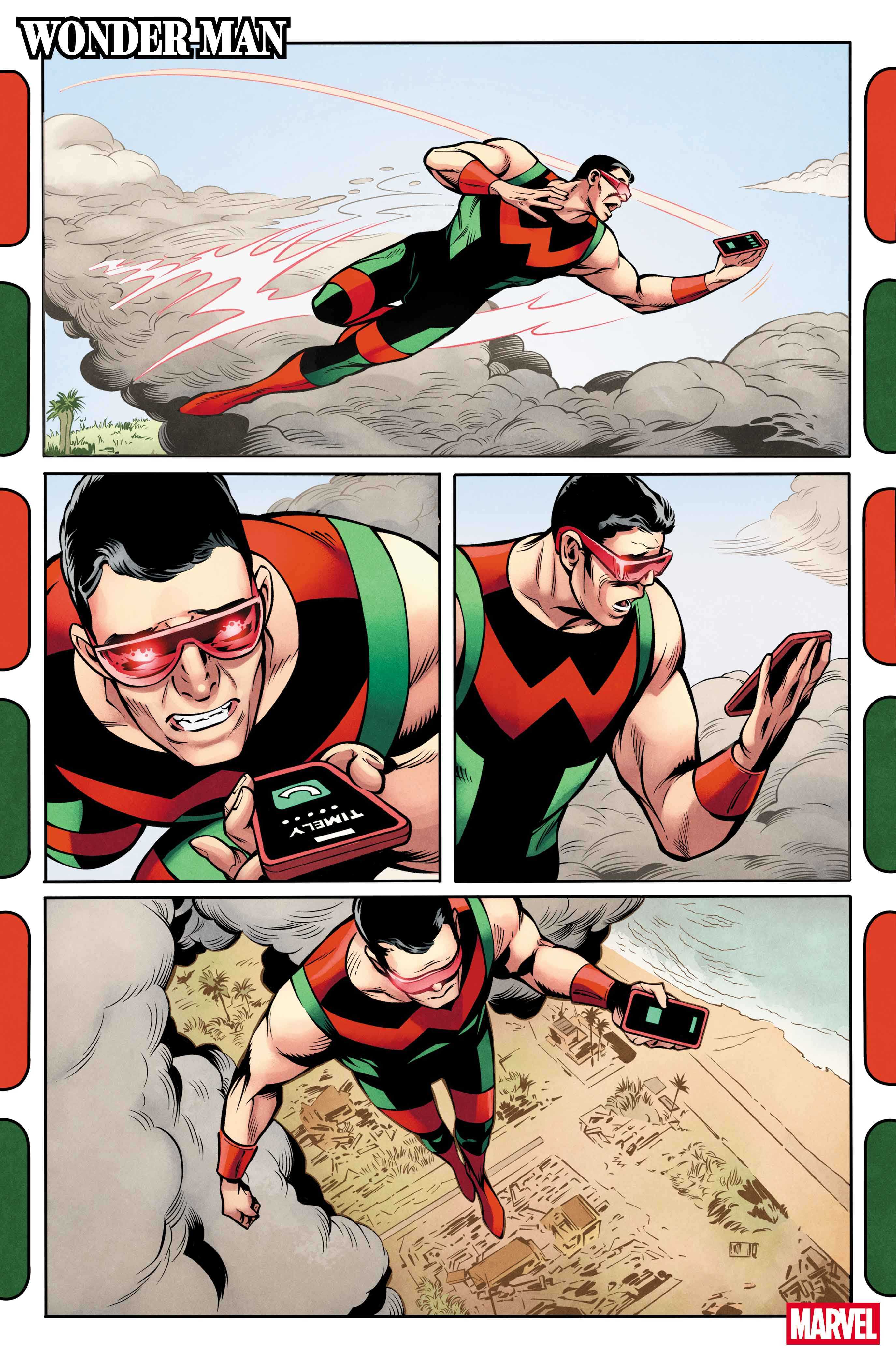 Wonder Man flies through the sky
