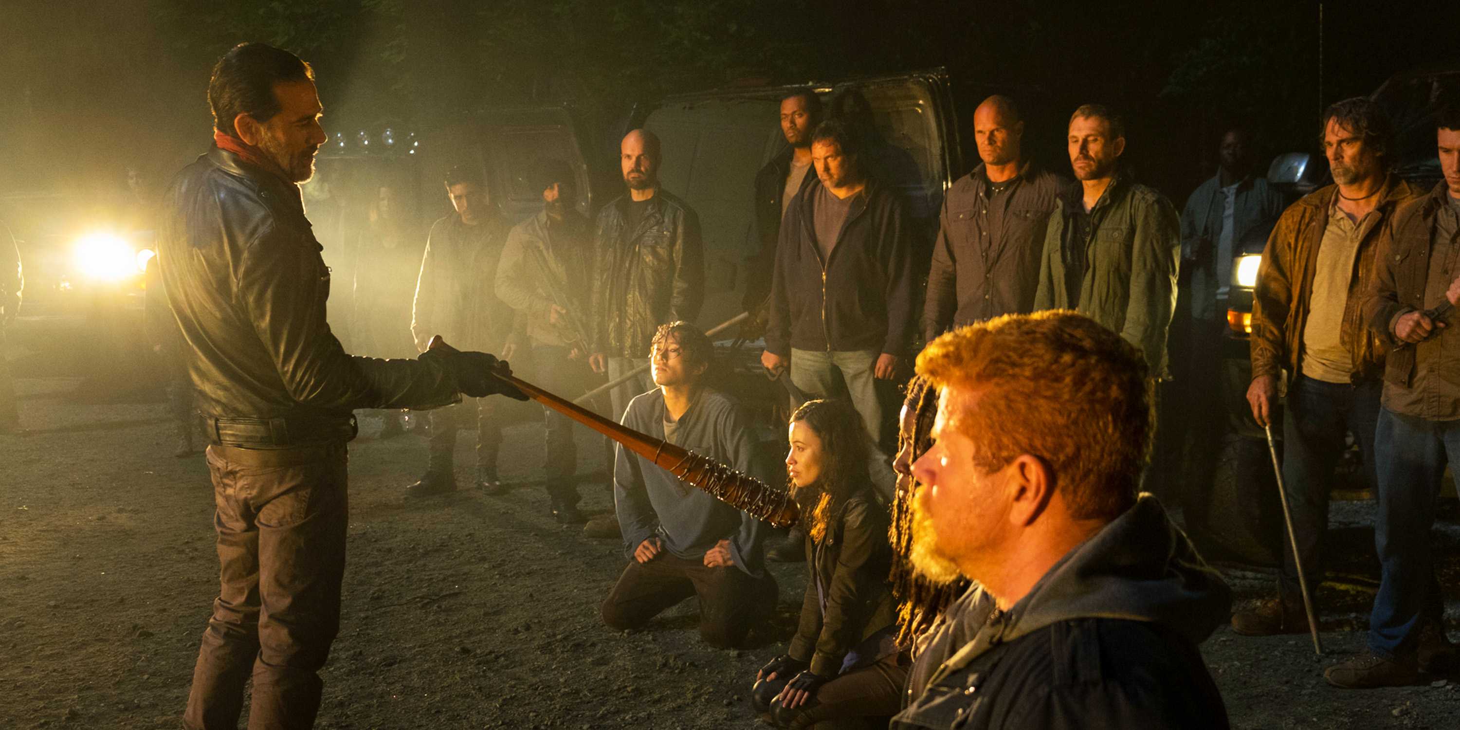 Negan threatening Rick and his group in The Walking Dead