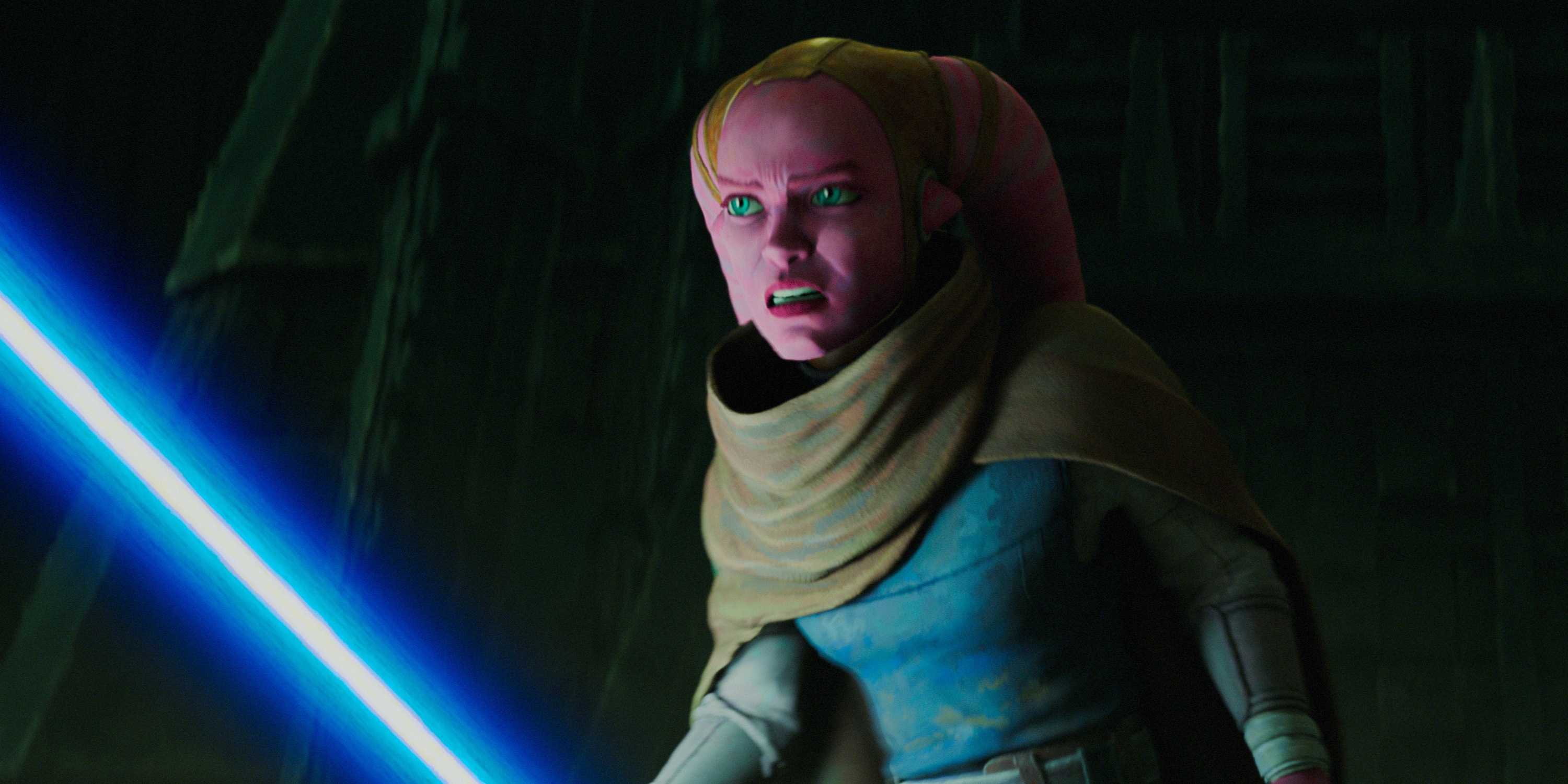 Devon using a blue lightsaber in Maul Shadow Lord