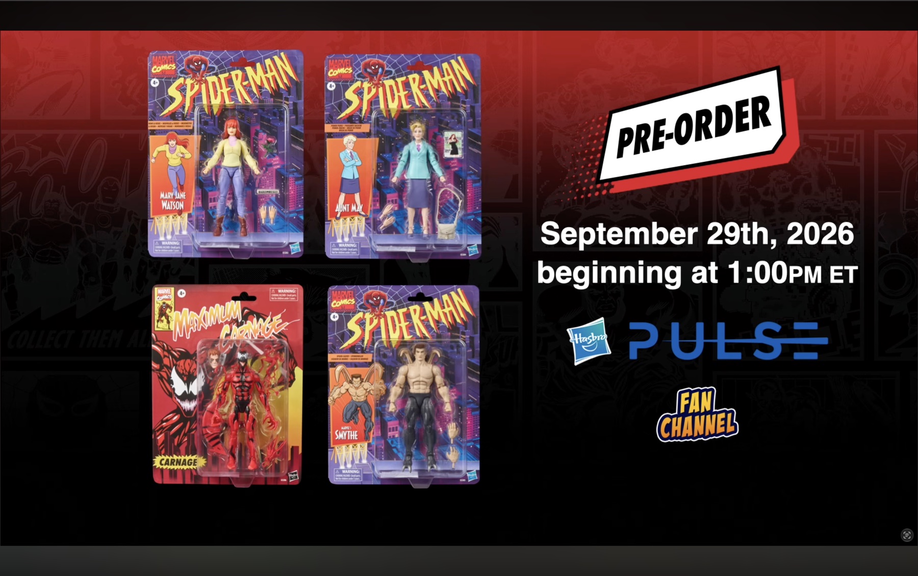 Marvel Legends Spider-Man retro re-releases pre-order announcement for September 29 2026