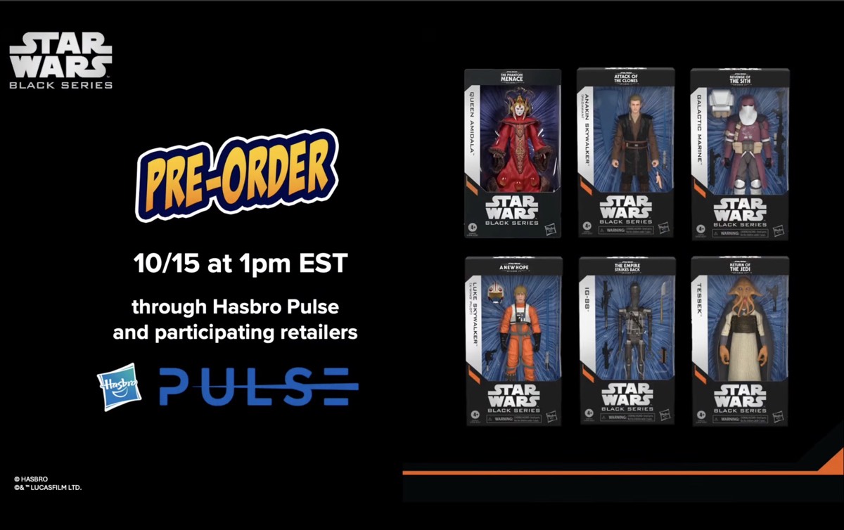 Hasbro Pulse graphic announcing the October 15, 2026 pre-order date for the Black Series saga wave.