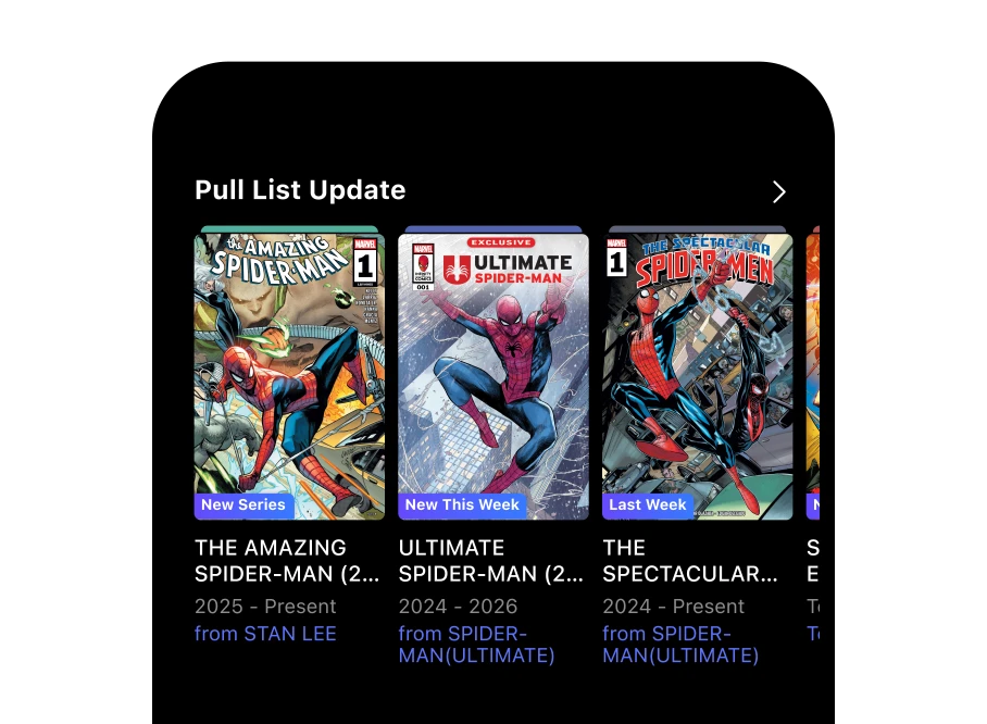 Promotional screens for the new Marvel Comics service. Image: Marvel / WEBTOON.
